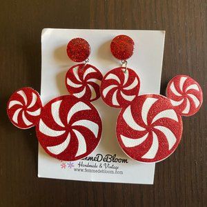 Femme De Bloom Sparkle Mouse Red & White Peppermint Drop Earrings